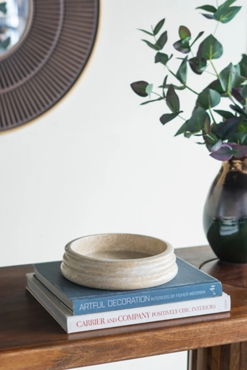 Cream Marble Ribbed Decorative Bowl