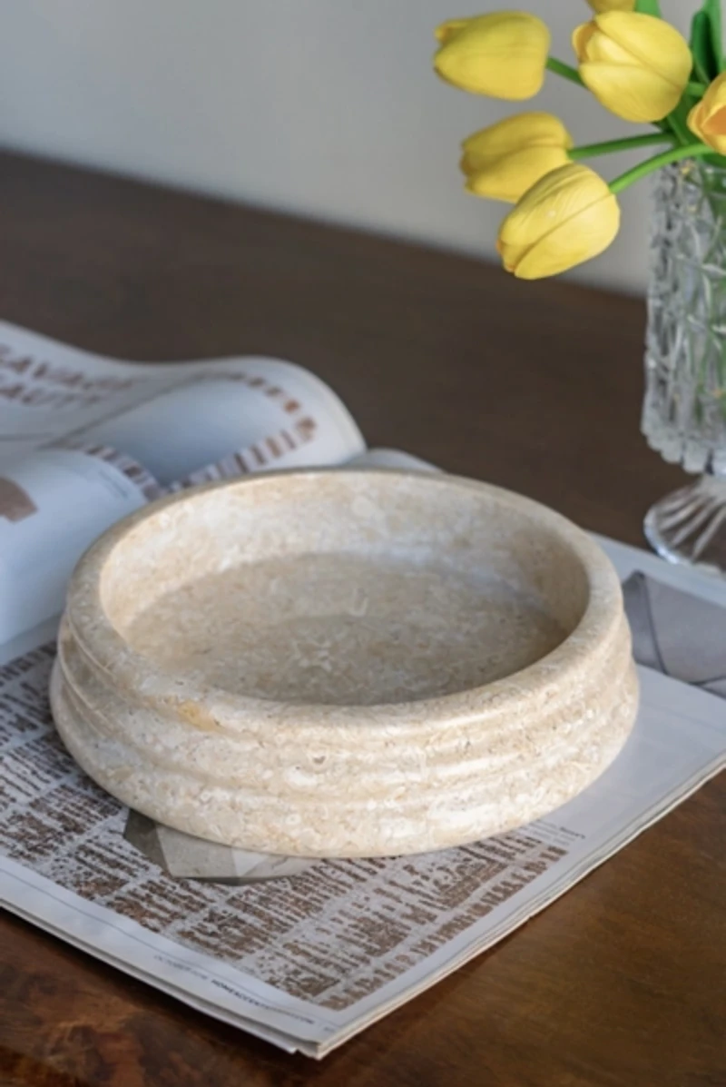 Cream Marble Ribbed Decorative Bowl