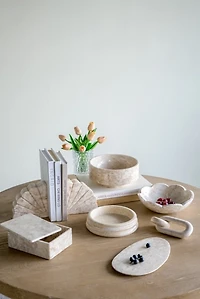 Cream Marble Ribbed Decorative Bowl