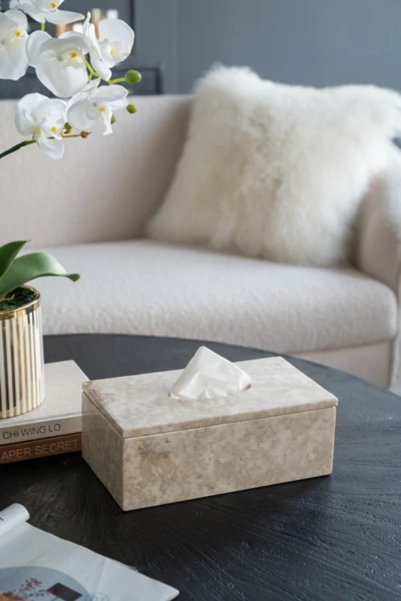 Cream Marble Rectangle Tissue Box Cover