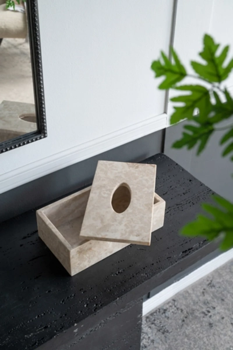 Cream Marble Rectangle Tissue Box Cover