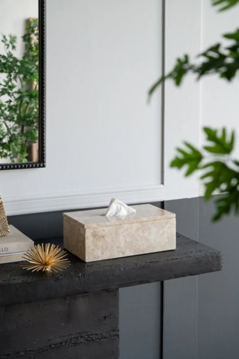 Cream Marble Rectangle Tissue Box Cover