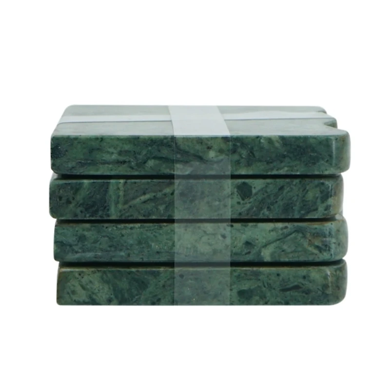 Teal Marble One-Sided Scalloped Coasters, Set of 4