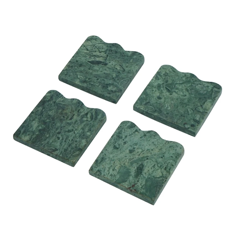 Teal Marble One-Sided Scalloped Coasters, Set of 4