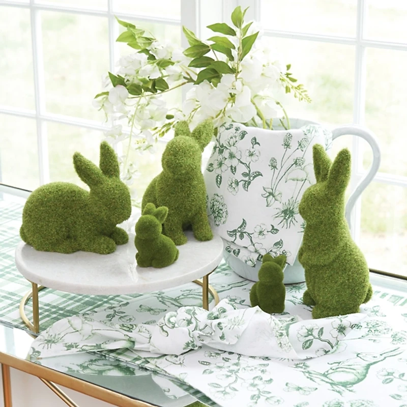 Green Moss Flocked Sitting Bunny Figurine