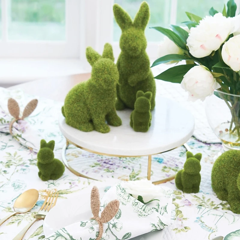Green Flocked Standing Bunny Easter Figurine