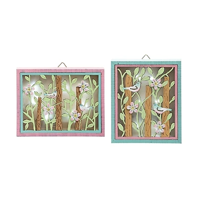 Pre-Lit Songbird LED Shadowboxes, Set of 2
