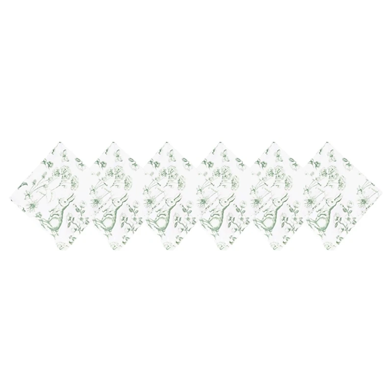 Green Bunny Toile Napkins, Set of 6
