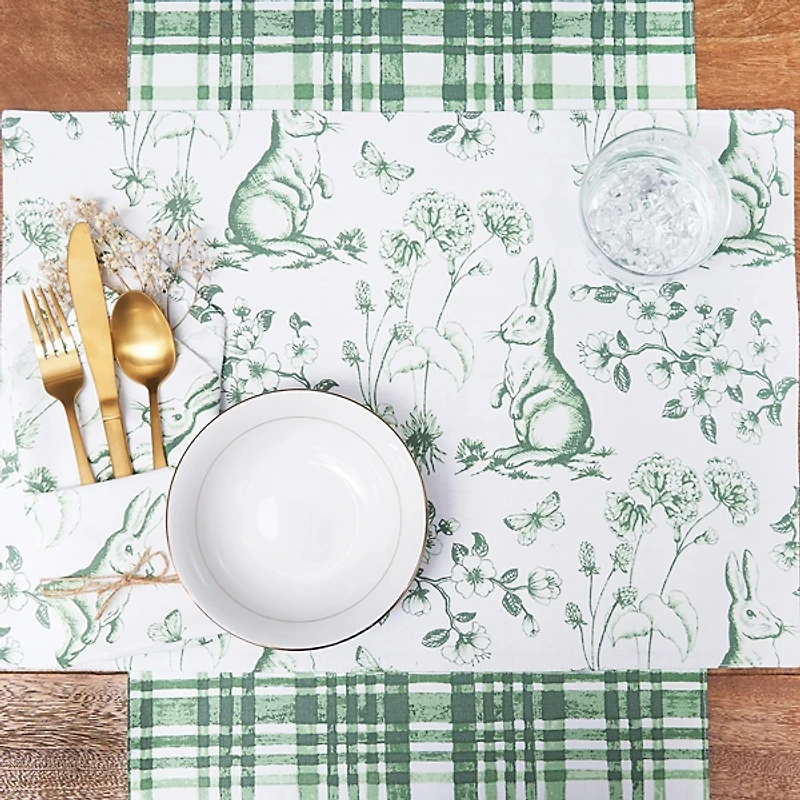 Green Bunny Toile Easter Table Runner