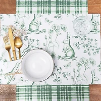 Green Bunny Toile Easter Table Runner