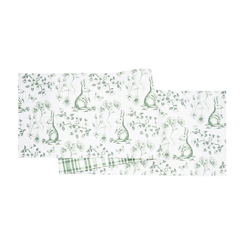 Green Bunny Toile Easter Table Runner