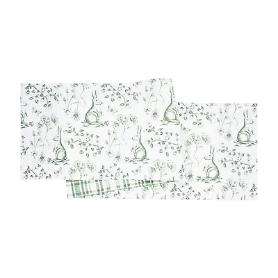 Green Bunny Toile Easter Table Runner