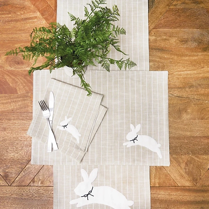 White Bunny Hop Striped Table Runner
