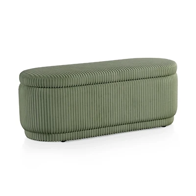 Green Corduroy Oval Storage Bench