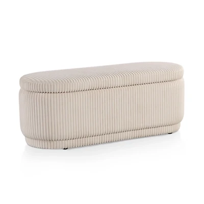 Beige Corduroy Oval Storage Bench