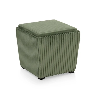 Green Corduroy Square Storage Ottoman