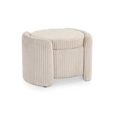 Beige Corduroy Tufted Storage Ottoman