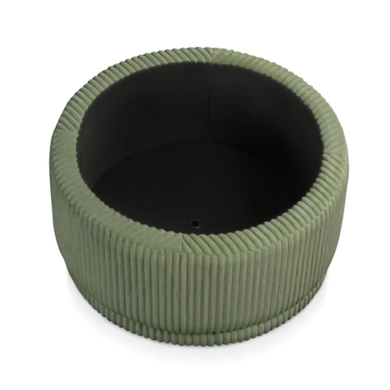 Green Corduroy Round Tufted Storage Ottoman