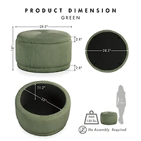 Green Corduroy Round Tufted Storage Ottoman