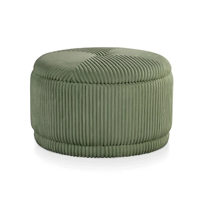 Green Corduroy Round Tufted Storage Ottoman