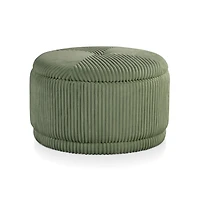 Green Corduroy Round Tufted Storage Ottoman