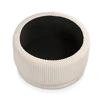 Beige Corduroy Round Tufted Storage Ottoman