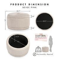 Beige Corduroy Round Tufted Storage Ottoman