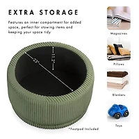 Beige Corduroy Round Tufted Storage Ottoman
