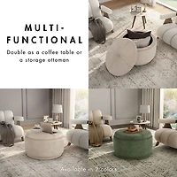 Beige Corduroy Round Tufted Storage Ottoman