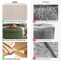 Beige Corduroy Round Tufted Storage Ottoman