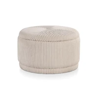 Beige Corduroy Round Tufted Storage Ottoman