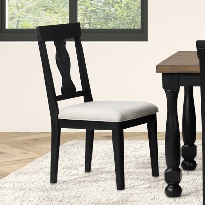Black Wood Modern Farmhouse 2-pc. Dining Chair Set