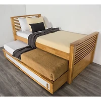Light Oak Wood Twin Trundle Bed with Storage