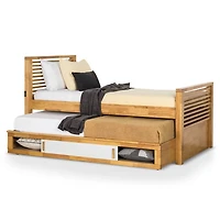 Light Oak Wood Twin Trundle Bed with Storage