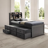 Gray Wood Twin Trundle Bed with Storage