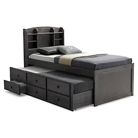 Gray Wood Twin Trundle Bed with Storage