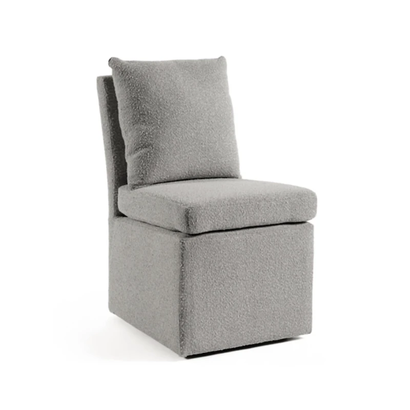 Light Gray Boucle Skirted Dining Chair