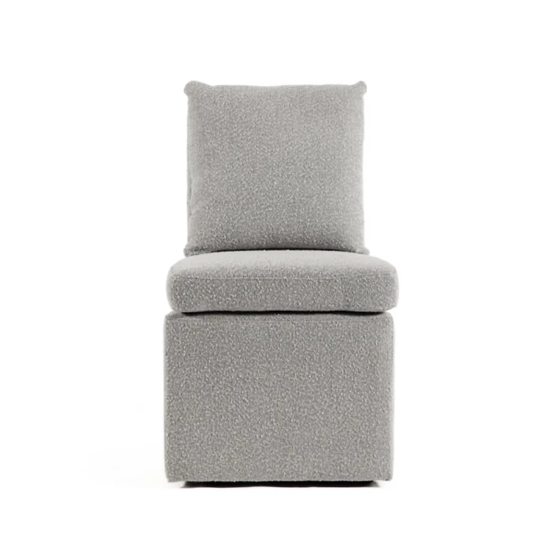 Light Gray Boucle Skirted Dining Chair