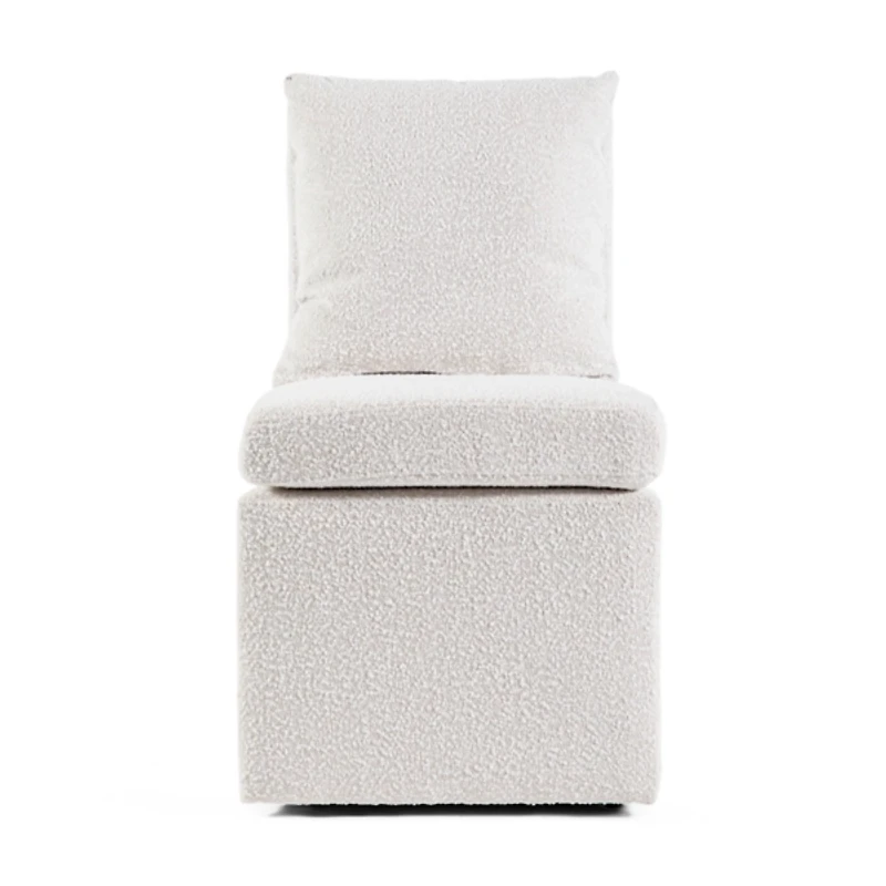 White Boucle Skirted Dining Chair