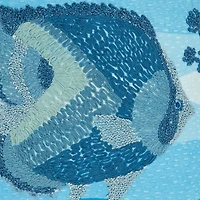 Blue Embroidered Fish Outdoor Pillow