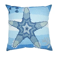 Blue Embroidered Starfish Outdoor Pillow