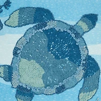 Blue Embroidered Sea Turtle Outdoor Pillow