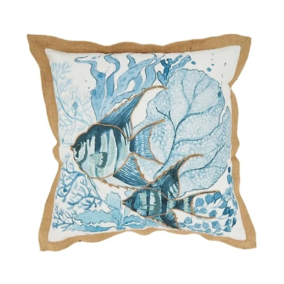 Blue Swimming Fish Outdoor Pillow
