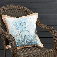 Blue Whimsical Octopus Outdoor Pillow