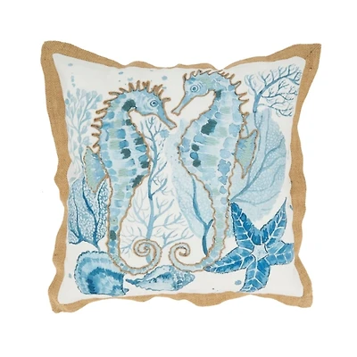 Blue Charming Seahorses Outdoor Pillow