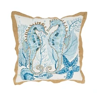 Blue Charming Seahorses Outdoor Pillow