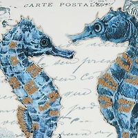 Blue Coastal Seahorse Outdoor Pillow