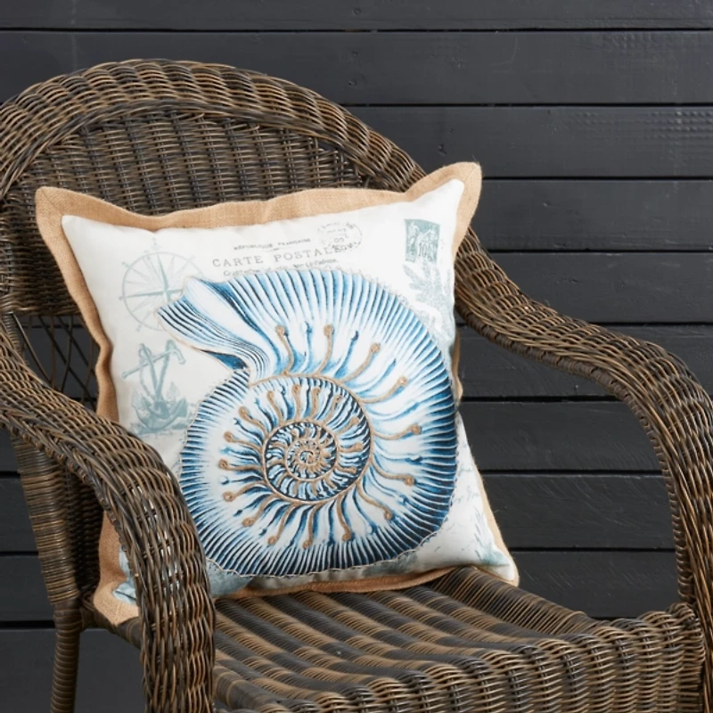 Blue Whimsical Seashell Outdoor Pillow