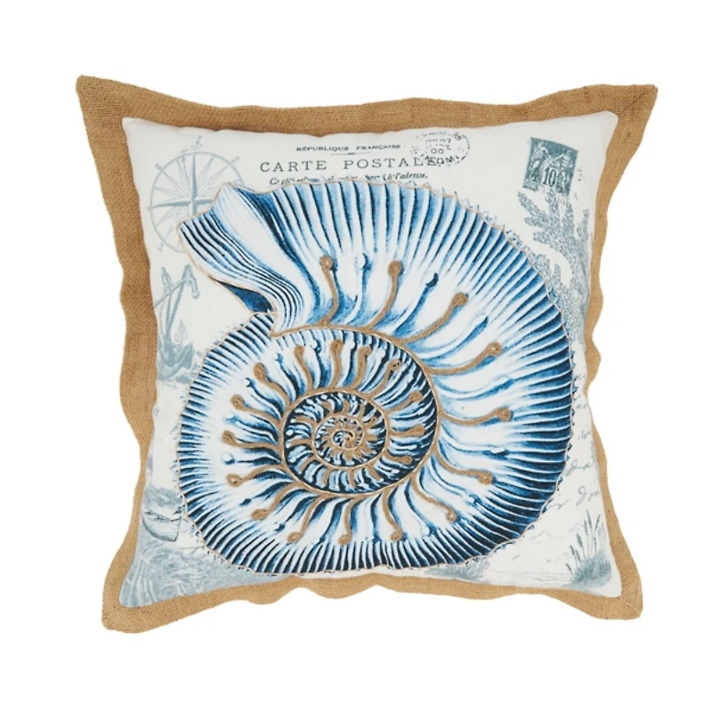 Blue Whimsical Seashell Outdoor Pillow