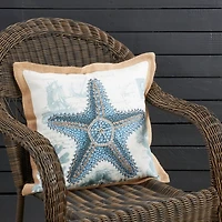 Blue Coastal Starfish Outdoor Pillow